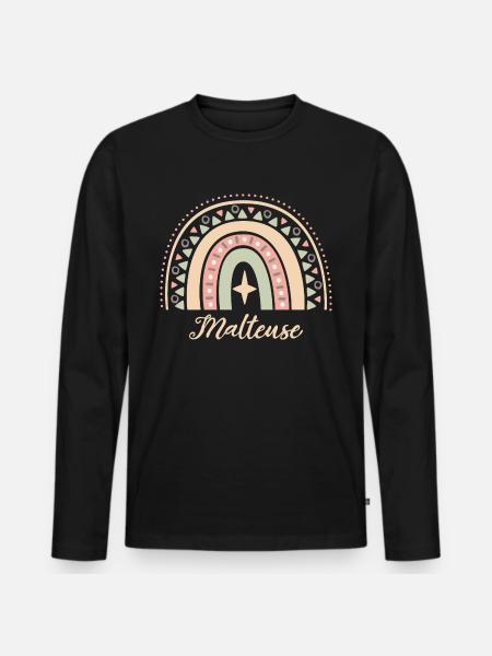 Cadeau Malteuse. Boho Rainbow malteuse. - T-shirt manches longues Premium bio Homme - noir