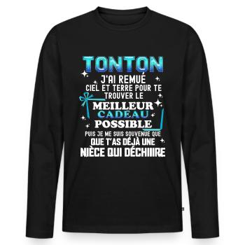 Tonton Cadeau Humour Nièce Message Drôle Famille - T-shirt manches longues Premium bio Homme - noir - Devant - Nico (187cm)