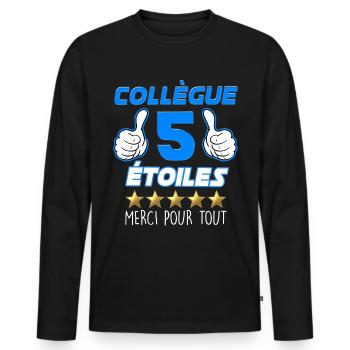Collègue 5 étoiles Humour Départ Entreprise - T-shirt manches longues Premium bio Homme - noir - Devant - Nico (187cm)