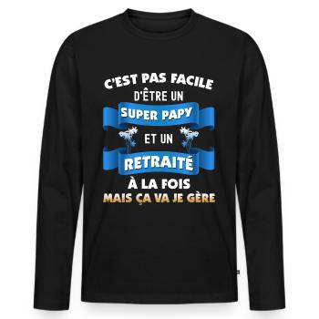 Super Papy Et Retraité Cadeau Ancien Collègue - T-shirt manches longues Premium bio Homme - noir - Devant - Nico (187cm)