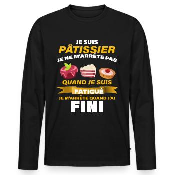 Homme Patissier Je Suis Pas Fatigué - T-shirt manches longues Premium bio Homme - noir - Devant - Nico (187cm)