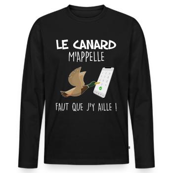 J'entends La Chasse Au Canard M'appeler - T-shirt manches longues Premium bio Homme - noir - Devant - Nico (187cm)