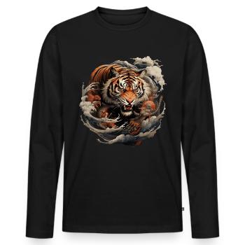 Traditioneller asiatischer Tiger - Männer Premium Bio Langarmshirt - Schwarz - Vorne - Nico (187cm)