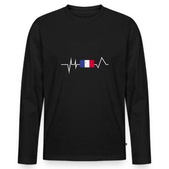 France Cadeau Français Français Français - T-shirt manches longues Premium bio Homme - noir - Devant - Nico (187cm)