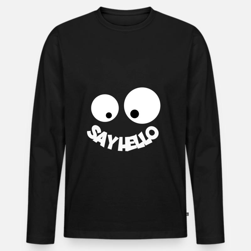 Say Hello Smiley - Männer Premium Bio Langarmshirt - Schwarz