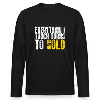 Tout ce que je touche se transforme en courtier vendu - T-shirt manches longues Premium bio Homme - noir - Devant - Nico (187cm)