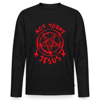 Not Today Jesus I Baphomet Pentagram - Men's Premium Organic Long Sleeve Shirt - black - Front - Nico (187cm)