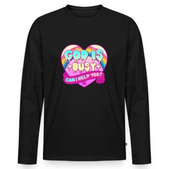 God Is Busy Can i Help You I Death Metal Heart - Men's Premium Organic Long Sleeve Shirt - black - Front - Nico (187cm)