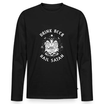 Boire de la bière Hail Satan Baphomet Occult - T-shirt manches longues Premium bio Homme - noir - Devant - Nico (187cm)