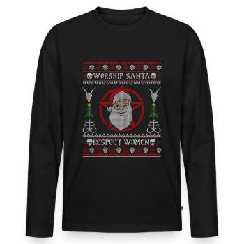 Adorer le Père Noël Respectez les femmes I Diable satanique - T-shirt manches longues Premium bio Homme - noir - Devant - Nico (187cm)