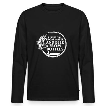 Je sauve le poisson de l’eau et la bière des bouteilles - T-shirt manches longues Premium bio Homme - noir - Devant - Nico (187cm)
