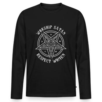 Worship Satan Respect Women Satanic Baphomet Goat - Men's Premium Organic Long Sleeve Shirt - black - Front - Nico (187cm)