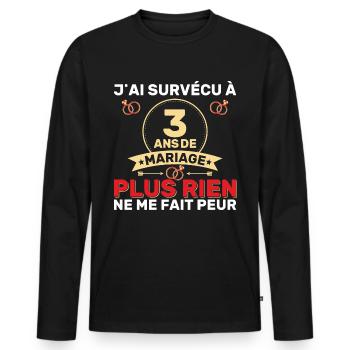 3 Ans De Mariage Noces De Coton Cadeau Mari 3eme - T-shirt manches longues Premium bio Homme - noir - Devant - Nico (187cm)