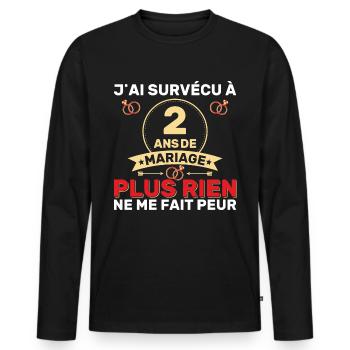 2 Ans De Mariage Noces De Coton Cadeau Mari 2eme - T-shirt manches longues Premium bio Homme - noir - Devant - Nico (187cm)