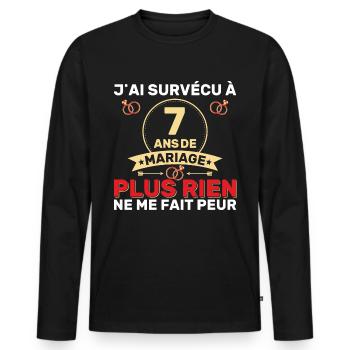 7 Ans De Mariage Noces De Coton Cadeau Mari 7eme - T-shirt manches longues Premium bio Homme - noir - Devant - Nico (187cm)