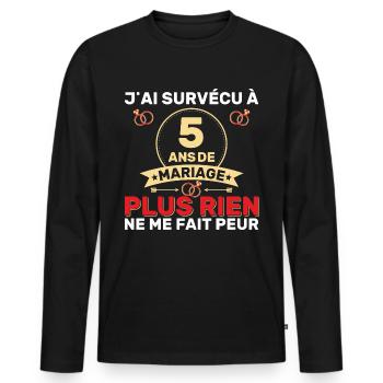 5 Ans De Mariage Noces De Coton Cadeau Mari 5eme - T-shirt manches longues Premium bio Homme - noir - Devant - Nico (187cm)