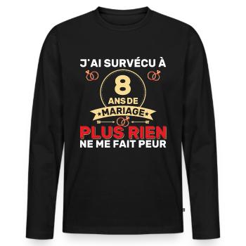 8 Ans De Mariage Noces De Coton Cadeau Mari 8eme - T-shirt manches longues Premium bio Homme - noir - Devant - Nico (187cm)