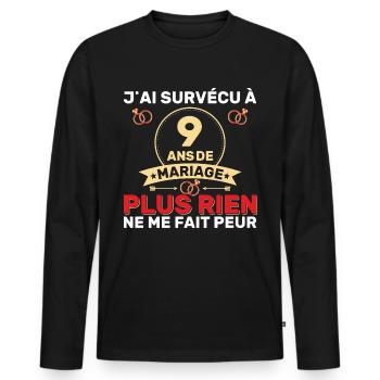 9 Ans De Mariage Noces De Coton Cadeau Mari 9eme - T-shirt manches longues Premium bio Homme - noir - Devant - Nico (187cm)
