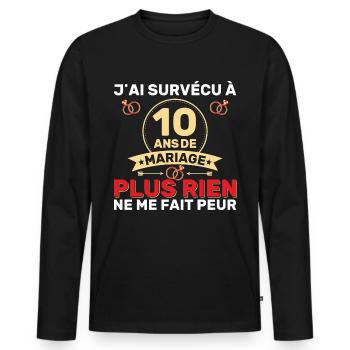 10 Ans De Mariage Noces De Coton Cadeau Mari 10eme - T-shirt manches longues Premium bio Homme - noir - Devant - Nico (187cm)