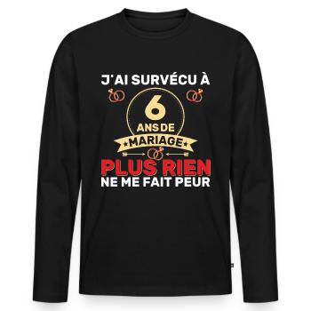 6 Ans De Mariage Noces De Coton Cadeau Mari 6eme - T-shirt manches longues Premium bio Homme - noir - Devant - Nico (187cm)