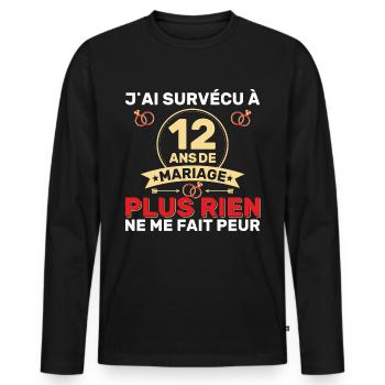 12 Ans De Mariage Noces De Coton Cadeau Mari 12eme - T-shirt manches longues Premium bio Homme - noir - Devant - Nico (187cm)