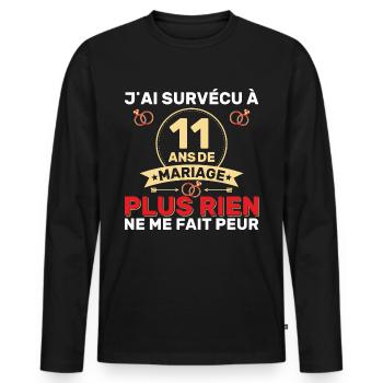 11 Ans De Mariage Noces De Coton Cadeau Mari 11eme - T-shirt manches longues Premium bio Homme - noir - Devant - Nico (187cm)
