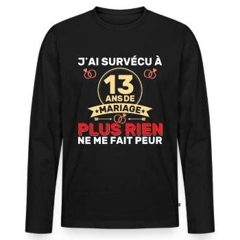 13 Ans De Mariage Noces De Coton Cadeau Mari 13eme - T-shirt manches longues Premium bio Homme - noir - Devant - Nico (187cm)