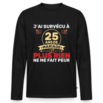 25 Ans De Mariage Noces De Coton Cadeau Mari 25eme - T-shirt manches longues Premium bio Homme - noir - Devant - Nico (187cm)
