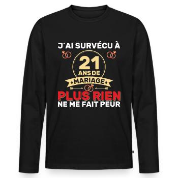 21 Ans De Mariage Noces De Coton Cadeau Mari 21eme - T-shirt manches longues Premium bio Homme - noir - Devant - Nico (187cm)