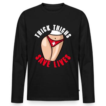 Thick Thigs Save Lives Funny Curvy Girl Gift - T-shirt manches longues Premium bio Homme - noir - Devant - Nico (187cm)