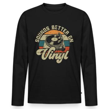 Schallplatte Vinyl Musik Plattenspieler retro - Männer Premium Bio Langarmshirt - Schwarz - Vorne - Nico (187cm)