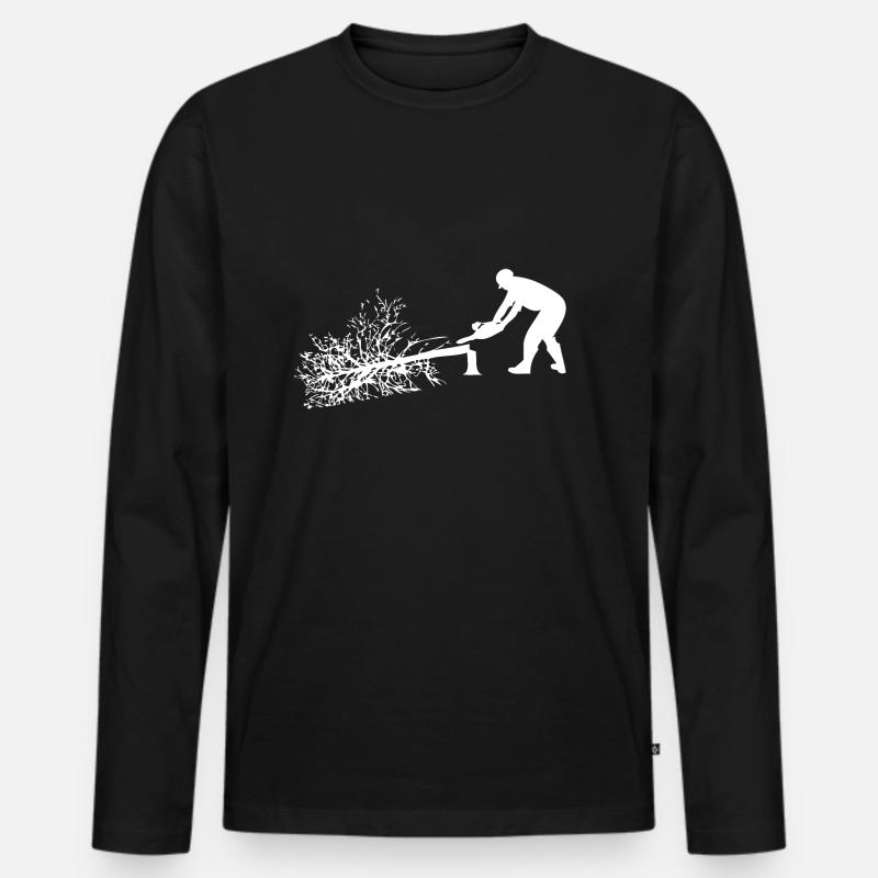 Ein Waldarbeiter fällt einen Baum - Männer Premium Bio Langarmshirt - Schwarz