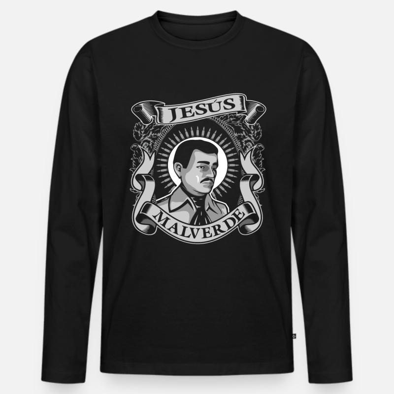 Jesus Malverde Tshirt Mexico Volksheld - Männer Premium Bio Langarmshirt - Schwarz
