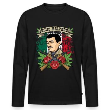 Jésus Malverde Sticker cadeau Jésus Malverde - T-shirt manches longues Premium bio Homme - noir - Devant - Nico (187cm)