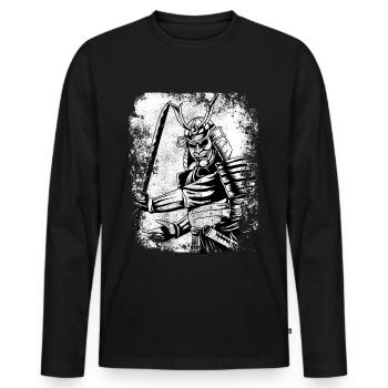 Chemise de guerrier samouraï rétro 7 vertus japon - T-shirt manches longues Premium bio Homme - noir - Devant - Nico (187cm)