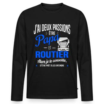 PAPA ROUTIER - T-shirt manches longues Premium bio Homme - noir - Devant - Nico (187cm)