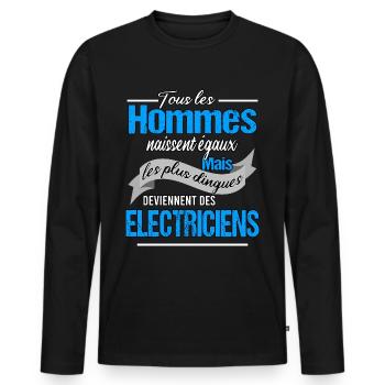 électricien - T-shirt manches longues Premium bio Homme - noir - Devant - Nico (187cm)