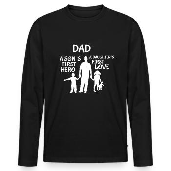 Papa, famille, fille, fils, fête des pères papi, papa - T-shirt manches longues Premium bio Homme - noir - Devant - Nico (187cm)