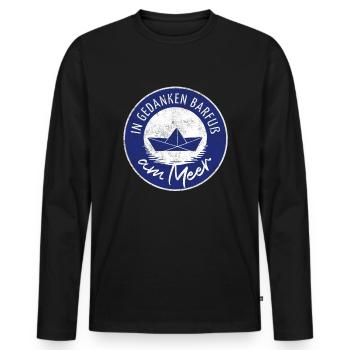 Meer geht immer - IN GEDANKEN BARFUß AM MEER - Männer Premium Bio Langarmshirt - Schwarz - Vorne - Nico (187cm)