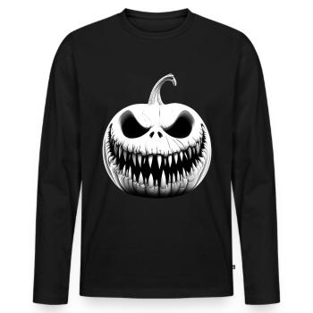 HAPPY HALLOWEEN MOTIV MIT HORROR KÜRBIS - Männer Premium Bio Langarmshirt - Schwarz - Vorne - Nico (187cm)