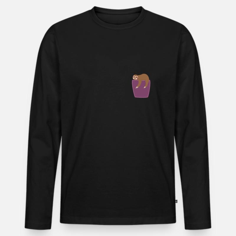 Faultier in der Brusttasche Sloth - Männer Premium Bio Langarmshirt - Schwarz