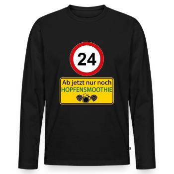 24 Ab jetzt nur noch Hopfensmoothie - Männer Premium Bio Langarmshirt - Schwarz - Vorne - Nico (187cm)
