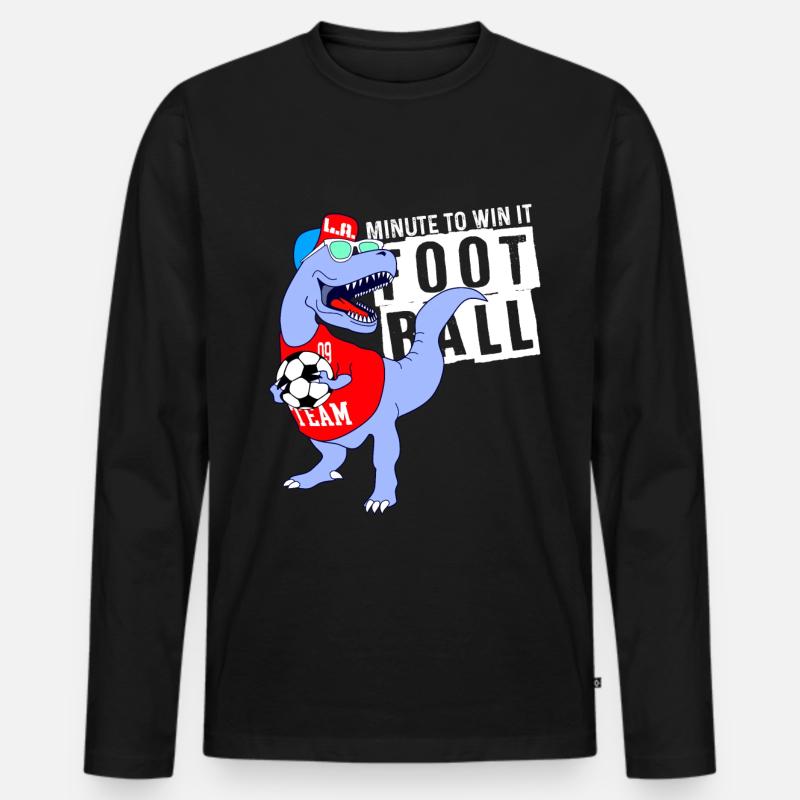 Fußball T-Rex Dinosaurier - Männer Premium Bio Langarmshirt - Schwarz