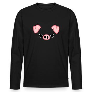 Kostüm Schwein Schweinekostüm Schweinchen Gesicht - Männer Premium Bio Langarmshirt - Schwarz - Vorne - Nico (187cm)
