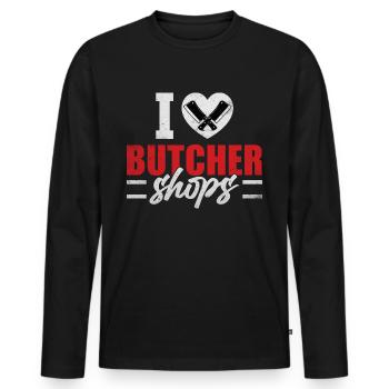 Butcher's shop Metzger Spruch - Men's Premium Organic Long Sleeve Shirt - black - Front - Nico (187cm)