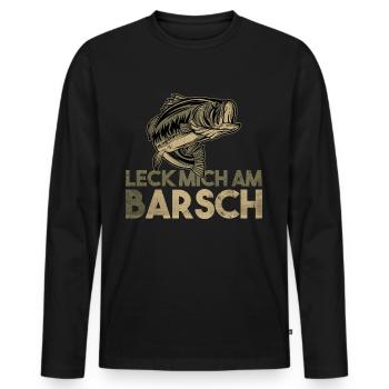 Leck mich am Barsch Angler - Männer Premium Bio Langarmshirt - Schwarz - Vorne - Nico (187cm)