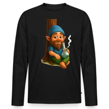 Kiffender Zwerg an Baum lehnend mit Bong Cannabis - Männer Premium Bio Langarmshirt - Schwarz - Vorne - Nico (187cm)