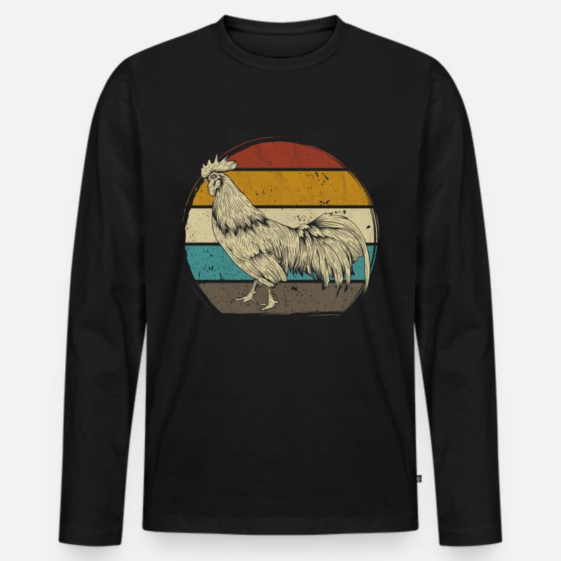 Hahn retro - Männer Premium Bio Langarmshirt - Schwarz