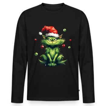 Katze Weihnachten Weihnachtselfe Geschenke Mütze - Männer Premium Bio Langarmshirt - Schwarz - Vorne - Nico (187cm)