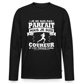 Pas parfait mais je suis coureur - T-shirt manches longues Premium bio Homme - noir - Devant - Nico (187cm)